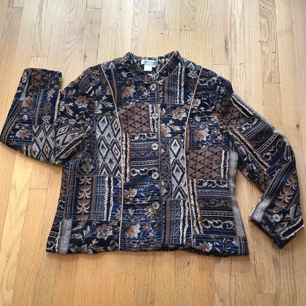 Boho Tapestry Jacket Patchwork Blanket Jacket Western Vintage Coldwater Creek XL